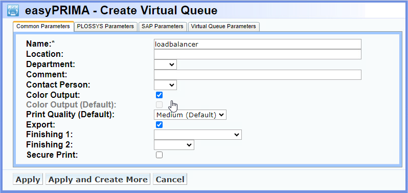 Dialogue to set up a failover queue in easyPRIMA