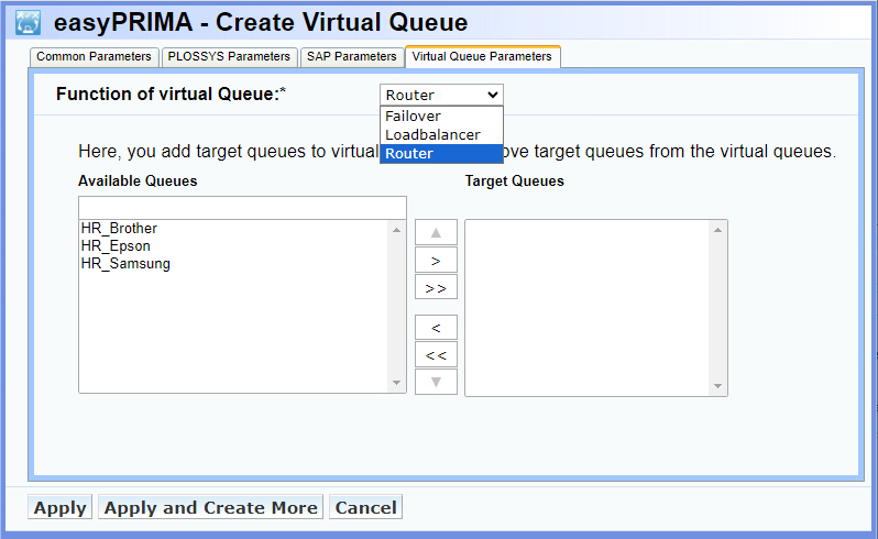 Dialogue to set up a failover queue in easyPRIMA